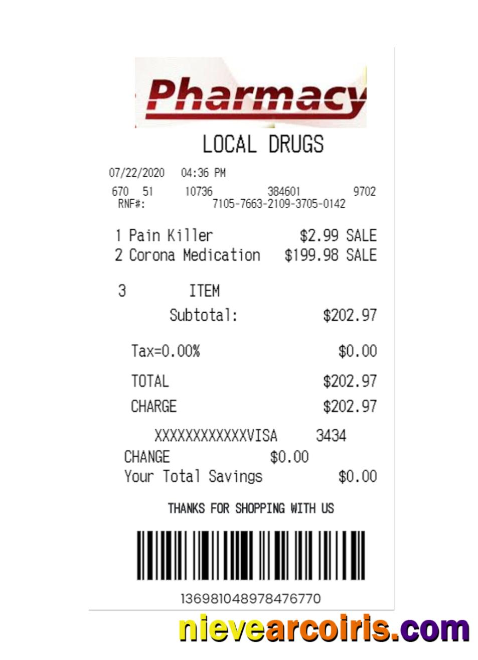 PHARMACY payment receipt